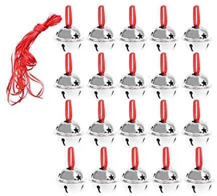VALICLUD 21 Stück Jingle Glocken mit Band Weihnachten Mini Craft Jingle Glocken Bulk Weihnachtsbaum Hängen Ornament Party Festival Dekorationen Schmuck Machen Silber 3Cm