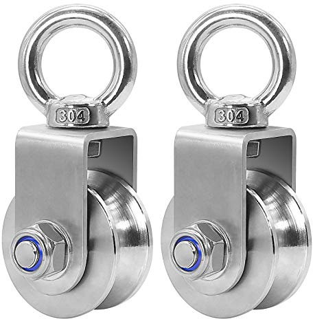 Umlenkrollen mit 2 Kugellager, 2 Stück 48MM U-Typ Fitness Flaschenzug Seilrolle für 16mm Seile Stahlseil, Aus 304 Edelstahl, Tragkraft 500kg