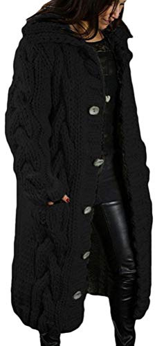 Tomwell Femme Gilets Cardigan Long en Tricoté Veste Veste en Tricot Chaud Hiver Pull Ouvert Manteau Chaud Épais Blouson Gilet Grosse Maille Noir XXL