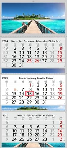 XXL 3 Monatskalender 2026 Malediven Trauminsel mit 3/4 Monate Foto Kalender Strand Motiv Meer Wandkalender ohne Werbung Fotokalender Bürokalender Motivkalender Mehrblockkalender (3 Monatskalender P)