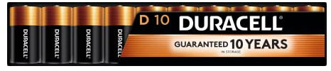 Duracell Coppertop D Batteries, 10 Count Pack, D Battery with Long-lasting Power, All-Purpose Alkaline D Battery for Household and Office Devices