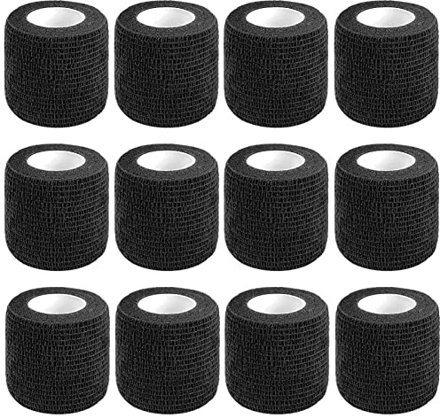 CIYAGPOOU 12 Pack Self Adhesive Bandage Wrap,2 Inches 5 Yards Black Vet Wrap Breathable Flexible Stretchy Cohesive Bandage for First Aid, Sprains Protection