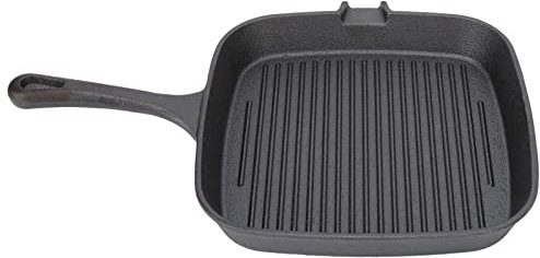 HOHXFYP Poêle À Griller en Fer,Dissipation Thermique Uniforme,Poêle À Frire Antiadhésive et Facile À Nettoyer Avec Angles Parallèles et Poignée Résistante (22cm-Le noir)