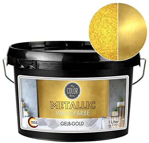 My COLOR Room Metallic Wandfarbe (Gelb-Gold - 1000 ml) Effekt- Kreativfarbe für Wandgestaltung mit Metallic-Optik für Innenbereich, Dekorationsfarbe Made in Germany