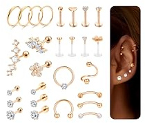 LOLIAS 27 Stück Helix Piercings Chirurgenstahl Ohrringe Damen Conch Rook Tragus Piercing Ohr Ohrpiercing Rosegold Piercings Set für Nase Lippen Knorpel Labret Daith