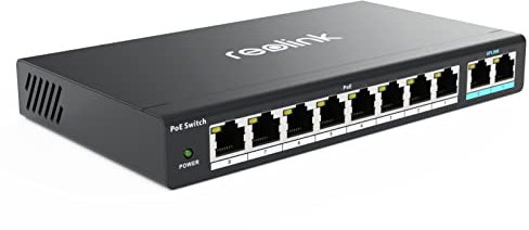 Reolink PoE Switch with 8 PoE Ports, 2 Gigabit Uplink Ports, Up to 120W Total for All PoE ports, Ideal NVR PoE IP Cameras, IEEE802.3af/at, Desktop/Wall Mount, RLA-PS1