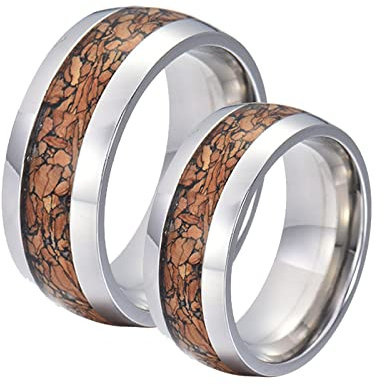BCughia Freundschaftsringe Beste Freundin, Silberne Ringe für Damen Edelstahl Ringe 8 mm Silberring Inlay Holz Damengröße 52(16.6), Herrengröße 54(17.2)
