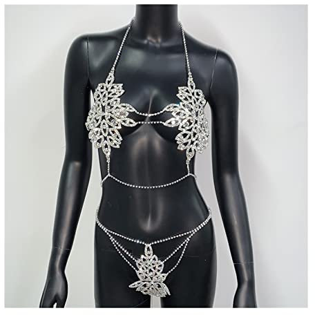 Party-Körperketten, Körperkette, glitzernde Strasssteine, Bling-Diamanten, sexy Frauen-Körperkette, Luxus-Schmuckgeschirr, L-Kette, Körperschmuck (Metallfarbe: Gold) (A Silber)
