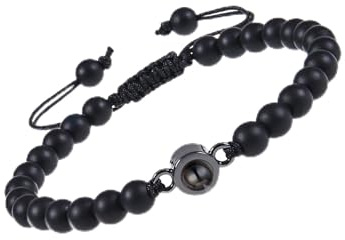 ALBERTBAND Tigerauge Perlen Armband Mit Personalisiertem Foto und Projektion - Geschenk für Ihn, Partner, Paar - Geburtstage, Valentinstag, Weihnachten