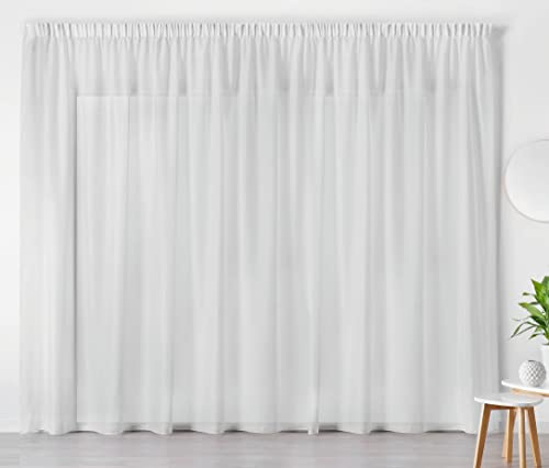 Linder Rideaux Voilage d'intérieur prêt-à-Poser Transparent élégant pour Fenêtre Polyester Lin Blanc Finition Galon Fronceur Dimensions 240 x 240 cm idéal Salon Chambre Cuisine