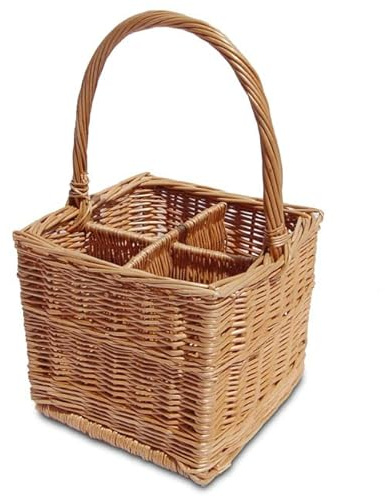 e-wicker24 Alles aus Weide Portabottiglie per bottiglie in vimini naturale con grande manico, portabottiglie, contenitore per bottiglie, cestino da picnic e cesto porta bottiglia in vimini, naturale