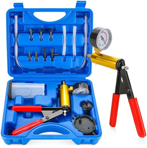 NYXOVA 2 in 1 Handheld Vacuum Pump Brake Bleeder Kit for Motorcycle, 16 pcs Brake Fluid Bleeder Oil Change Hand Held Vacuum Pistol Pump Tester Kit for Bike Car Truck (Blue)