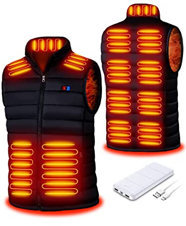 Seenew Beheizbare Weste, beheizbare weste herren mit 15000mAh akku, heizweste mit 13 Heizzone, 3 Einstellbar Temperatur, Wärmeweste Winter Regenjacke Kleidung mit Akku(XL)