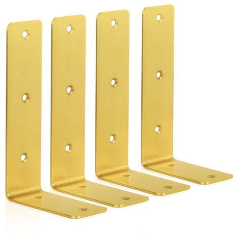 ANTERRIFIC Goldene Regalhalterungen, 4 Stück, robuste schwebende Regalhalterung, Edelstahl-L-Halterungen für Regale, 175mm Regalhalterung für Regalträger und schwebende Regalbeschläge