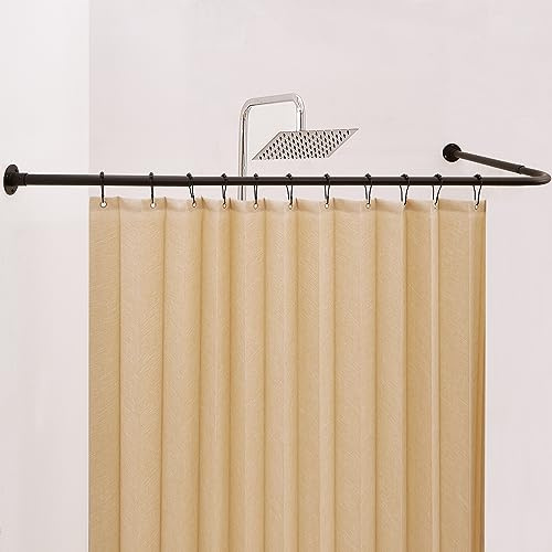 Crkmire Duschvorhangstange L Form verstellbar 100–134x140–214cm, Duschstange L-förmige Eckduschstange mit Deckenhalterung, 15 kg Tragkraft, rostfrei, inkl. 12 Haken, kein Durchhängen (Bohrmontage)