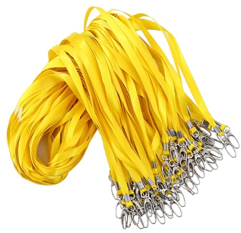 ROSSHINE 100 cordones amarillos para el cuello, cordón de nailon para llaves, tarjetas de identificación, etiquetas de nombre, soportes de insignia con gancho giratorio, ideal para personal