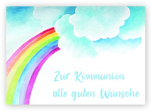 Friendly Fox Regenbogen Karte zur Kommunion, 1x Kommunionskarte mit Umschlag, Klappkarte Kommunion Junge Mädchen