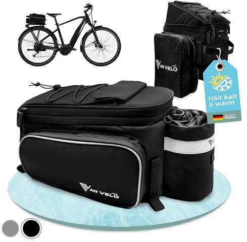 MIVELO - Fahrradtasche für Gepäckträger isoliert Gepäckträgertasche Kühltasche Fahrrad - bis zu 20L - wasserabweisend (Schwarz- isoliert)