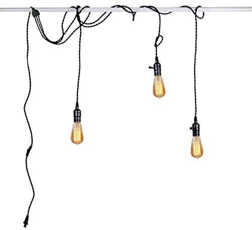 LRUII DIY Ceiling Light Pendant Light Black 5M Cable with On-line and Plug Chandelier 3 * E27 Edison Bulb Hanging Lamp for Bedroom Living Room Kitchen Dining Room Study Room Windowsill Loft