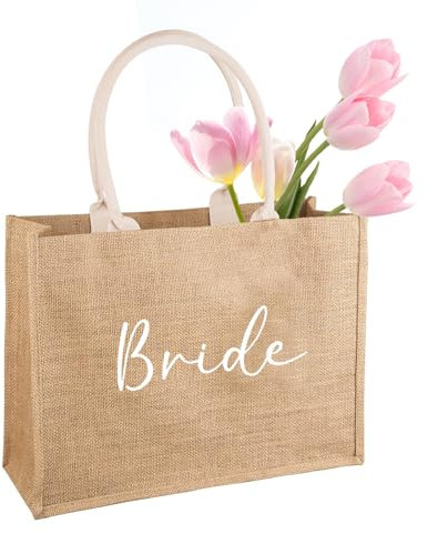 SwirlColor Braut Tasche, Minimalistische und Zuverlässige Bride Jute Tote Bag Braut Geschenk Tasche für Junggesellenabschied Hochzeitstag Brautdusche Strand Urlaub
