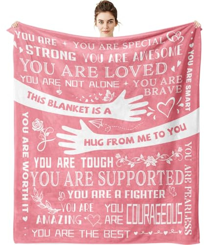 ZORKET Healing Hug Blanket 60x50, Encouragement Inspirational Thinking of You Gifts for Women, Chemotherapy Must Haves, Get Well Gifts for Women After Surgery, Pink