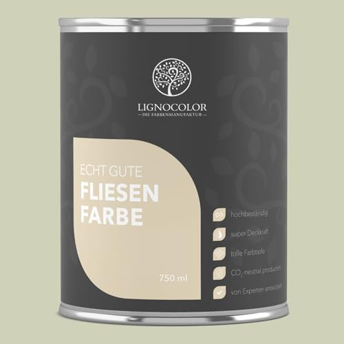 Lignocolor Fliesenfarbe matt | hochbeständige Farbe für Wand- & Bodenfliesen (Green Tea matt, 750 ml) | hochdeckend für den Innenbereich