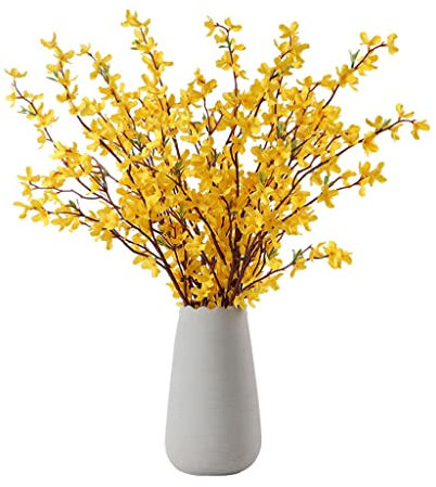 BOSHYUM Fiori Artificiali, Fiori Artificiali di Gelsomino Invernale con Vaso in Ceramica, Bouquet da Sposa, Decorazione per la casa, Grazioso Set di Fiori Finti, Fiori realistici