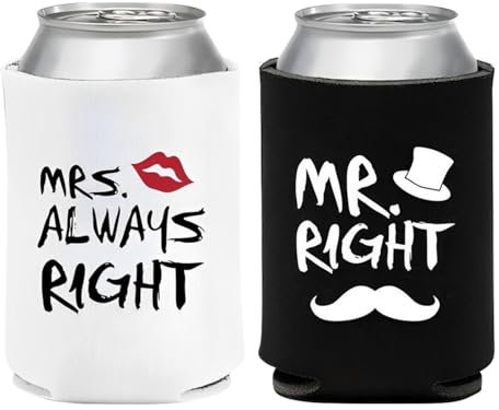 Set di 2 custodie isolanti per lattine di birra, termiche per lattine di birra Mr and Mrs, copertura antiscivolo per bevande, robusta per lattine e bottiglie, per picnic, campeggio e riunioni