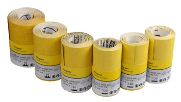 Klingspor PS 30 D Schleifrollen Set, 115 x 5000 mm, Korn 40, 60, 80, 120, 180, 220 – Schleifband für Holz, Lack, Farbe und Spachtel, 6 Rollen reißfestes Schleifpapier, flexibel und faltbar