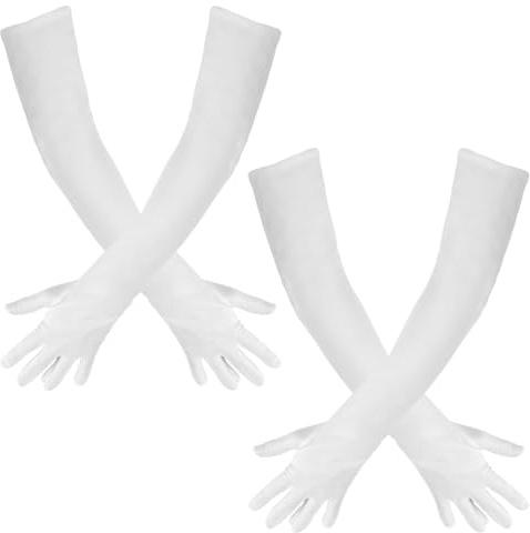 HENGBIRD 2 Paar Lange Handschuhe White Gloves Long Satin Classic Abendhandschuhe Prinzessin Handschuhe Damen Elegant Geeignet für Faschingsball Oper Junggesellenabschied Hochzeit