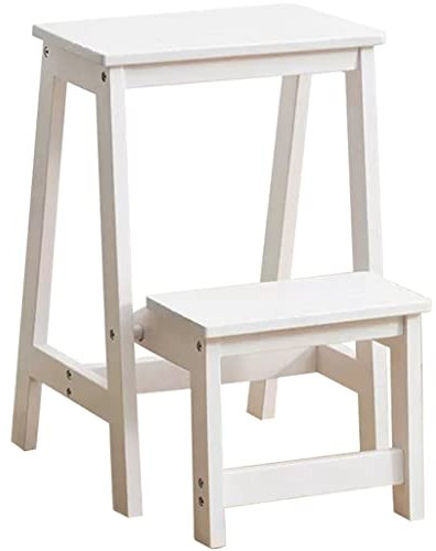 Sgabello Pieghevole In Legno Massello Per La Casa, Sedia A Gradini Multifunzione Per Biblioteca, Portafiori Con Scala A 2/3 Livelli, Facile Da Installare(bianca,55 * 48 * 38cm)