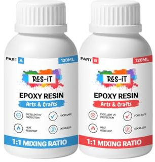 Res-iT Epoxy Resin Kit & Hardener, Crystal Clear, High-Gloss, Self-Levelling, UV Resistant, Non-Yellowing, DIY, Art, Jewellery Making, Woodworking, Non-Toxic, 1:1 Mix Ratio (240ml Starter Kit)