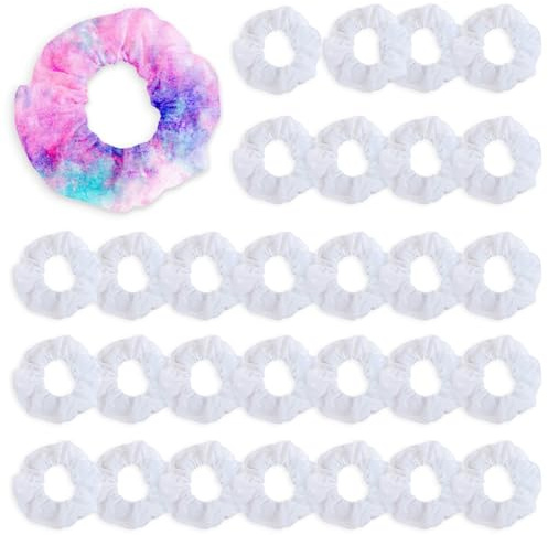 TUONYIS 30 Stück Weiß Haargummis, Scrunchies für Batik, Mädchen Satin Haargummi Scrunchies, Dickdarm Kreis Haarbndel Haare Ringe Gummibnder Haarbnder, DIY Elastisch Scrunchies für lockiges Haar (Weiß)