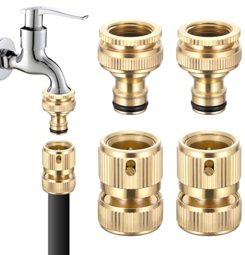 Zocipro 2 Pair Brass Garden Hose Connector, 2 in 1 Threaded Faucet Adapter Hosepipe Fittings 1/2 & 3/4, Outdoor Quick Connect Faucet Adapter, Outside Hose Pipe Tap Connector for Kitchen Garden