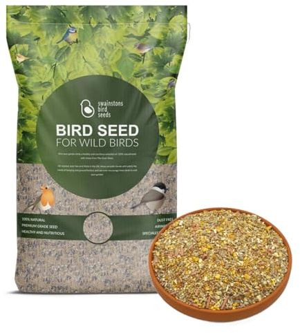 Swainston Bird Seed High Energy 20kg Wild Bird Food Mix - Premium Bird Seed with Sunflower Hearts & Suet, Low Mess Bird Food for Garden Birds, Ideal for Feeders, Made in the UK