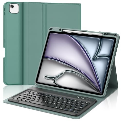 IVEOPPE Keyboard Case for iPad Air 13-inch (M2 2024/ M3 2025)- QWERTY UK Layout Keyboard for iPad Pro 12.9-inch 6th/5th/4th/3rd, Detachable Bluetooth Keypad for Air 13 inch– Dark Green