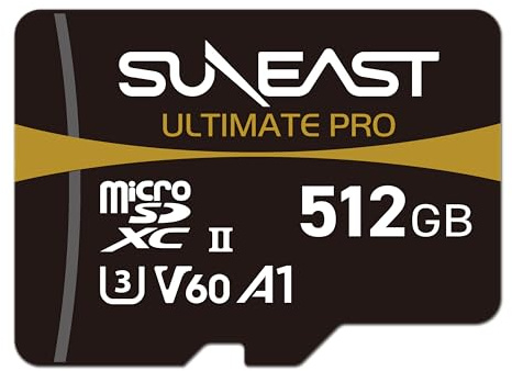 SUNEAST Scheda di memoria MicroSDXC UHS-II da 512 GB, scheda TF V60 A1 C10 U3 con velocità di lettura di 280 MB/s per video 4K/8K, action camera, drone, Switch, dashcam e telecamere di sicurezza