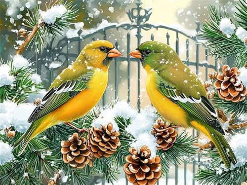 Diamond Painting Wintervogel xxl 90x60cm, 5D Diamant Painting Bilder für Erwachsene und Anfänger, DIY Diamond Painting Set Tannenzapfen Full Drill Diamant Kunst Malerei für Home Wand Décor -RD594