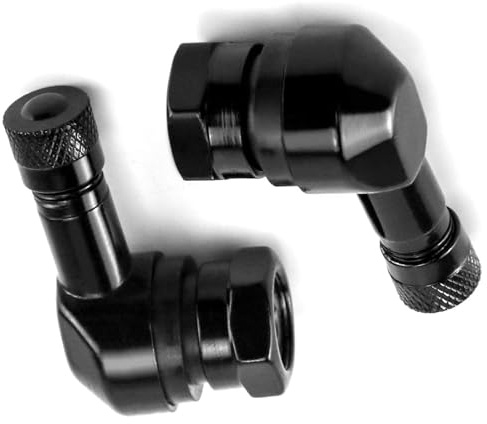 2 Stück Motorrad Winkelventil 90 Grad 11,3 mm Aluminiumlegierung Schwarz | Motorradventile Reifen Ventil Metallventile Motorrad Felgenventil Adapter mit Gummidichtung für Motorrad Fahrrad