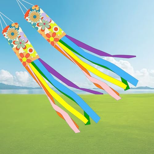KASESSS 2 Pezzi Fiori Manica a Vento, 100cm Colorata Borsa for La Direzione del Vento Segnavento for La Misurazione del Vento Poliestere Decorazione da Appendere per Esterni da Giardino