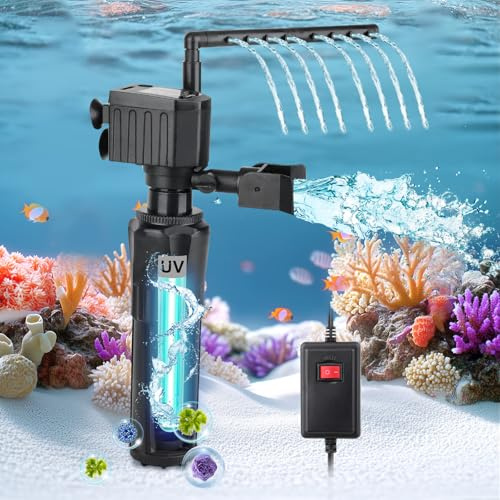 hygger Aquarium U-V Filter for 20-60 Gallon Tank, Submersible 14W Pump Filter for Green Water and Algae Clean, Internal Fish Tank Filter for Saltwater Freshwater