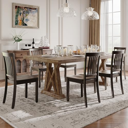 Homixis Dining Chairs Set of 6, Farmhouse Wood Chairs with Spindle High Backrest, 17.3 Inch Wood Chairs for Kitchen and Dining Room