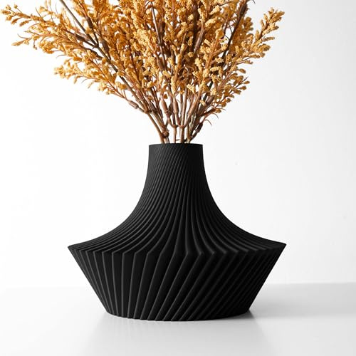 MUGALAB - Kitan Portafiori Decorativo da Interno, 20x15 cm, Disponibile in Bianco, Arachide, Mattone, Verde, Porpora, Blu, Antracite, PLA Ecologico, Motivo a Spirale, Prodotto in Italia (Nero)