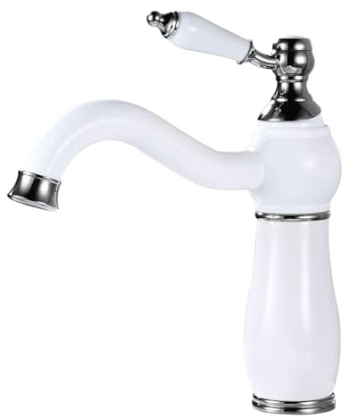 Basin Tap Full Copper Bathroom Washbasin Hot and Cold Natural Jade Faucet Household Bathroom Countertop Basin Faucet High (Silver + White Low Paint)