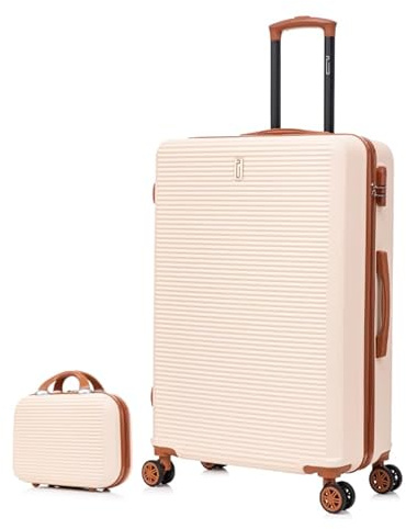 CELIMS - Grande Valise de Voyage + Vanity | Rigide à 4 roulettes Légère Taille Soute 23kg 75cm | Serrure Intégré | ABS | Valise Grande Taille avec 4 Roues 75cm | Crème