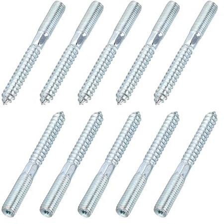 sourcing map Lot de 10 boulons de suspension M10, 90 mm de long, boulons de suspension à double tête de 10 mm, vis à bois autotaraudeuses filetées pour assemblage de joints de meubles en bois