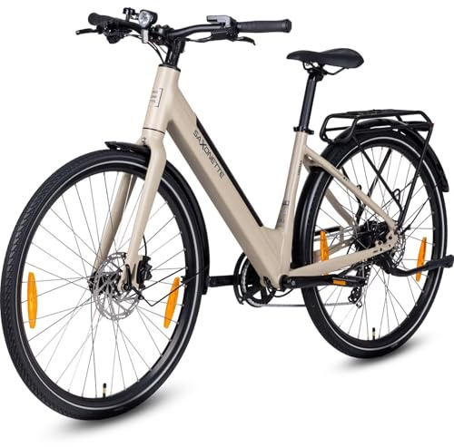 SAXONETTE E Bike Damen 28 Zoll Tiefeinsteiger mit 36V 11.6Ah Akku, Elektro Fahrrad Erwachsene mit Hydraulik-Bremse, 7 Gang Kettenschaltung Pedelec mit Gepäckträger für Damen/Frauen Herren/Männer