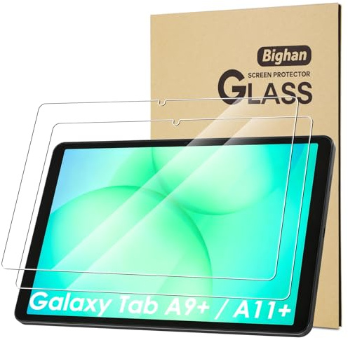 Bighan Protector de Pantalla Compatible para Samsung Galaxy Tab A11/A9 Plus 11, 2 Pack Cristal Templado, dureza 9H, antiarañazos, sin burbujas