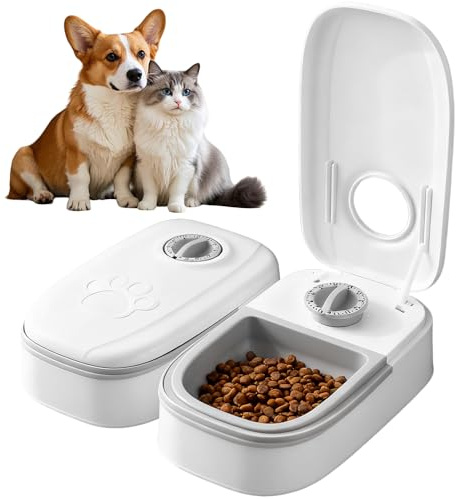 Wxeadu Mangiatoia Automatica, 700 ML 2 Pasti Distributore Automatico Cibo Gatti Cane con timer, Lavabile Dispenser Crocchette Gatto Cane, Grigio Distributore Cibo Gatticane per Dry or Wet Food