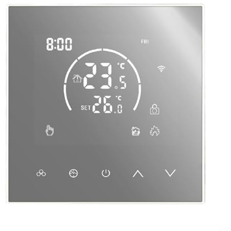 Termostato inteligente compatible con WiFi para Tuya para agua, calefacción eléctrica y caldera, panel de vidrio galvanizado con función de seguridad de bloqueo infantil (electricidad)